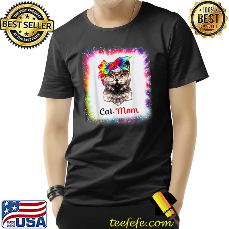 Cat Mom Ribbon Tie Dye Bleached T-Shirt