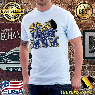 Cheer Mom Navy Leopard Cheer Poms And Megaphone T-Shirt