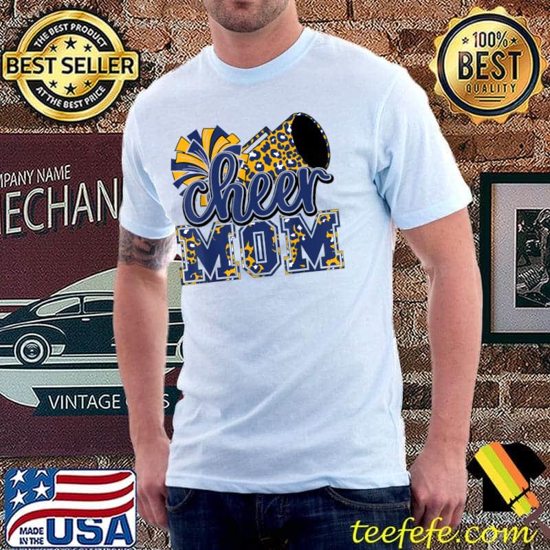 Cheer Mom Navy Leopard Cheer Poms And Megaphone T-Shirt