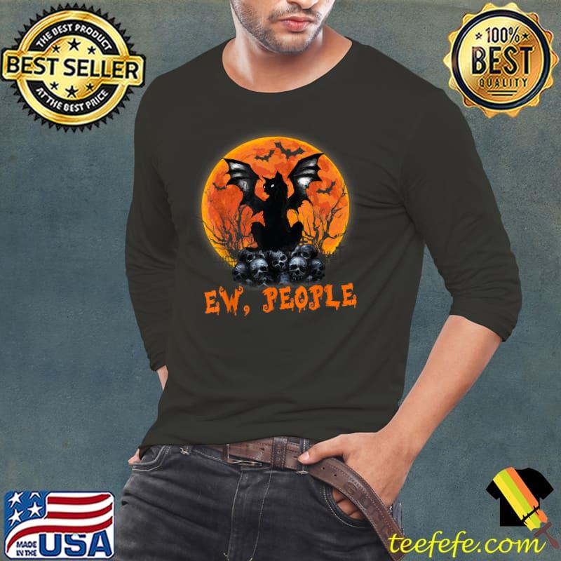 Ew People Black Cat Bat Wings Halloween Spooky Moon Red Skull T-Shirt Long Sleeve Tee Ew People Black Cat Bat Wings Halloween Spooky Moon Red Skull T-Shirt Long Sleeve Tee