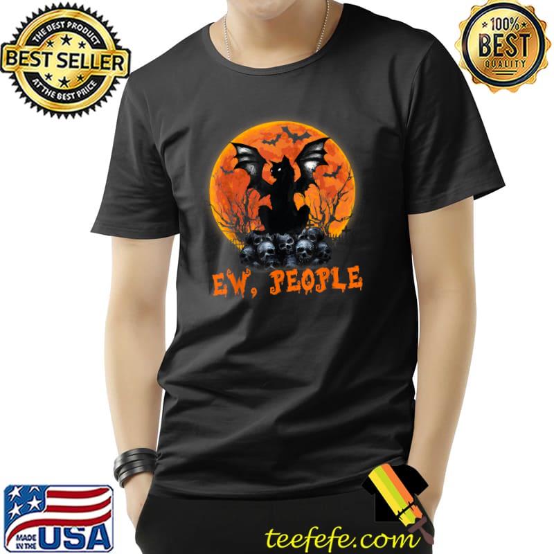 Ew People Black Cat Bat Wings Halloween Spooky Moon Red Skull T-Shirt Ew People Black Cat Bat Wings Halloween Spooky Moon Red Skull T-Shirt