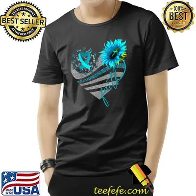 Faith Ovarian Cancer Awareness Sunflower Heart Ribbon T-Shirt
