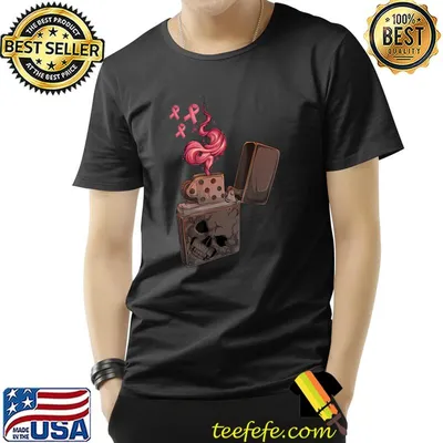 Fire Clipper Lighter Skeleton Halloween Pink Breast Cancer T-Shirt
