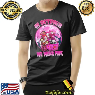 Friends halloween funny horror movie halloween in october we wear pink shirt