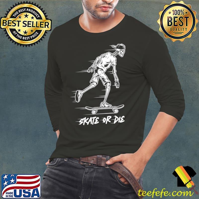 Halloween Skateboard Skate Or Die Bones Horror T-Shirt Long Sleeve Tee Halloween Skateboard Skate Or Die Bones Horror T-Shirt Long Sleeve Tee