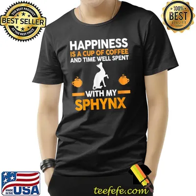 Happiness A Cup Of Coffee And Time Well Spent With Cat Sphynx T-Shirt