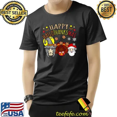 Happy Hallothanksmas Halloween Gnomes Thanksgiving Christmas T-Shirt