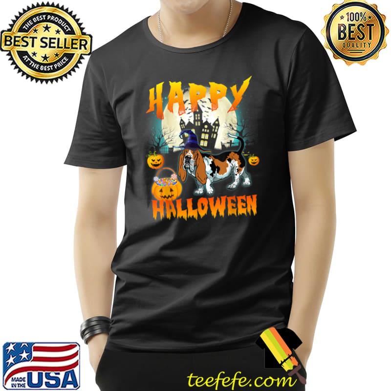 Happy Halloween Costume Basset Hound Dog Lovers Pumpkins Moon T-Shirt
