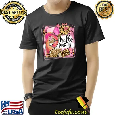 Hello Pre-K Team PreK Back to School Teacher Apple Pencil Leopard  T-Shirt