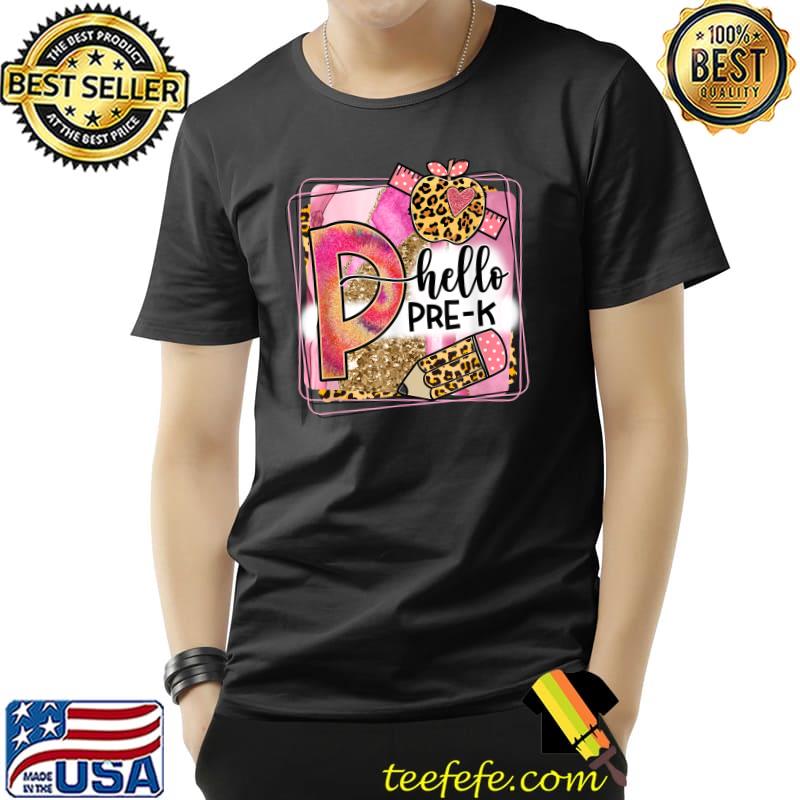 Hello Pre-K Team PreK Back to School Teacher Apple Pencil Leopard T-Shirt