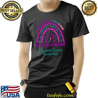 I Wear Purple Teal Pink For My Mom Thyroid Cancer Awareness Rainbow T-Shirt