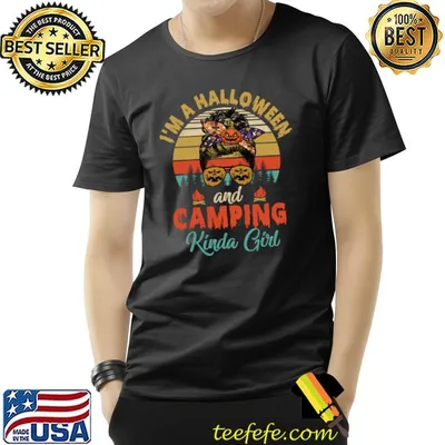 I'm A Halloween And Camping Kinda Girl Messy Bun Pumpkin Vintage T-Shirt