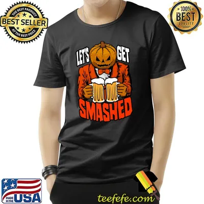 Let's Get Smashed Pumpkin Halloween Drinking Beer Bartender T-Shirt