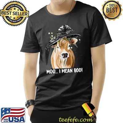 Moo I Mean Boo Cow Witch Halloween Flowers T-Shirt