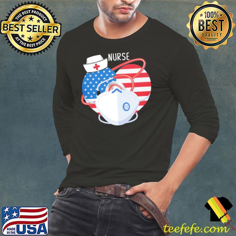 Nurse Heart American Flag Shirt Long Sleeve Tee Nurse Heart American Flag Shirt Long Sleeve Tee