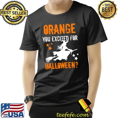 Orange you excited for halloween witch riding broom stars T-Shirt