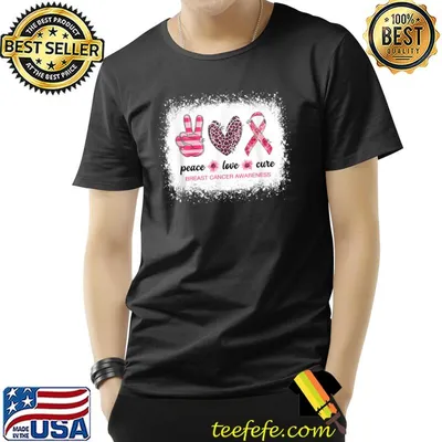 Peace Love Cure High Hand Heart Leopard Ribbon Pink Breast Cancer Awareness T-Shirt