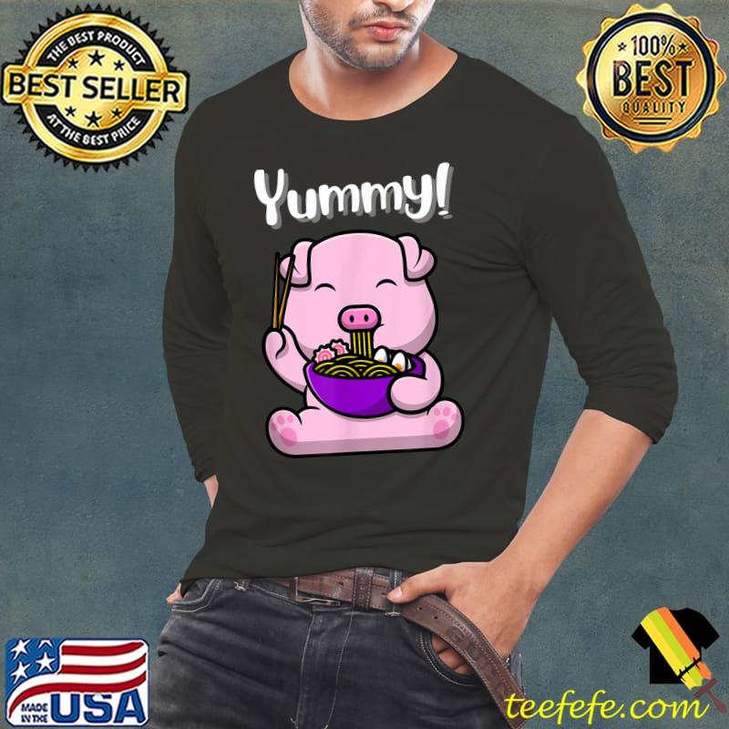 Piggy Eating Ramen Noodles Yummy! T-Shirt Long Sleeve Tee Piggy Eating Ramen Noodles Yummy! T-Shirt Long Sleeve Tee