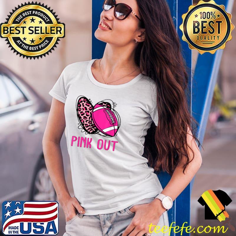 Pink Out Heart Leopard Football Breast Cancer Awareness T-Shirt Ladies Tee Pink Out Heart Leopard Football Breast Cancer Awareness T-Shirt Ladies Tee