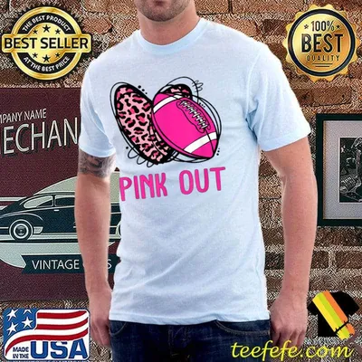 Pink Out Heart Leopard Football Breast Cancer Awareness T-Shirt