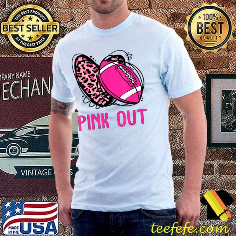Pink Out Heart Leopard Football Breast Cancer Awareness T-Shirt