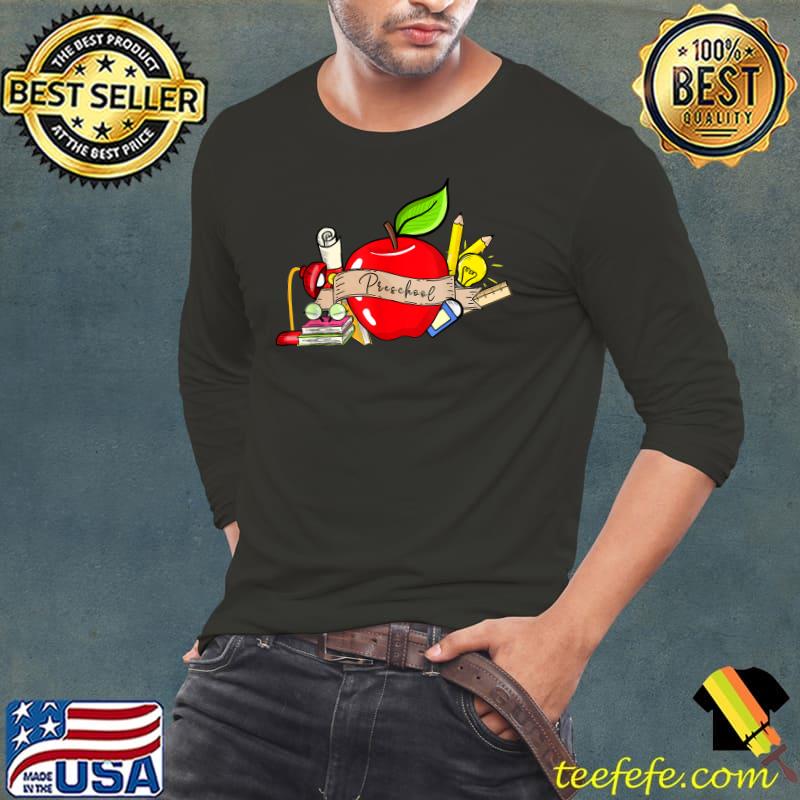 Preschool apple pencil book back to school T-Shirt Long Sleeve Tee Preschool apple pencil book back to school T-Shirt Long Sleeve Tee
