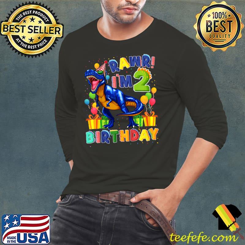 Rawr I'm 2 Birthday T Rex Dinosaur Party Balloon T-Shirt Long Sleeve Tee Rawr I'm 2 Birthday T Rex Dinosaur Party Balloon T-Shirt Long Sleeve Tee