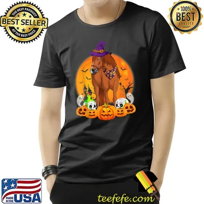 Scary Pumpkin Skull Pumpkin Blood Moon Witch Horse Halloween T-Shirt