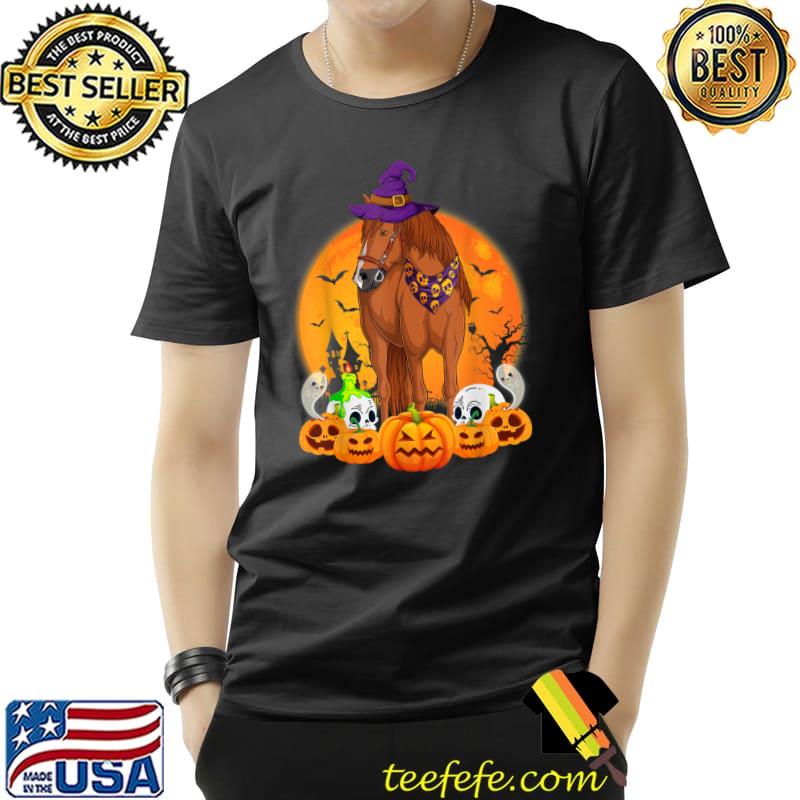 Scary Pumpkin Skull Pumpkin Blood Moon Witch Horse Halloween T-Shirt