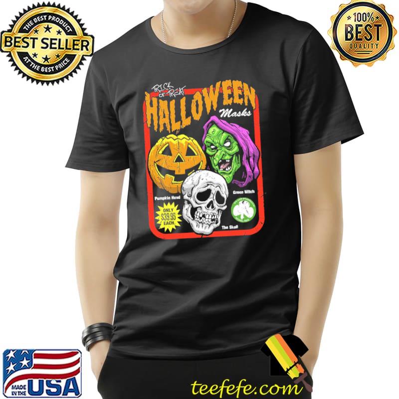 Season of the witch holloween masks pupkin head green witch the skull shirt
