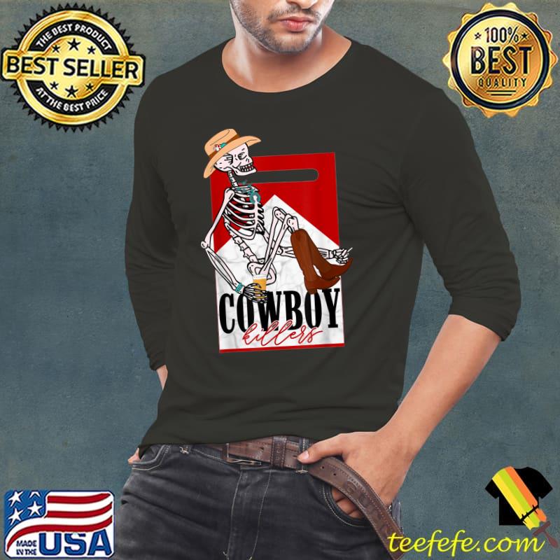 Skeleton Cowboy Red Western Skeleton Cowhide T-Shirt Long Sleeve Tee Skeleton Cowboy Red Western Skeleton Cowhide T-Shirt Long Sleeve Tee