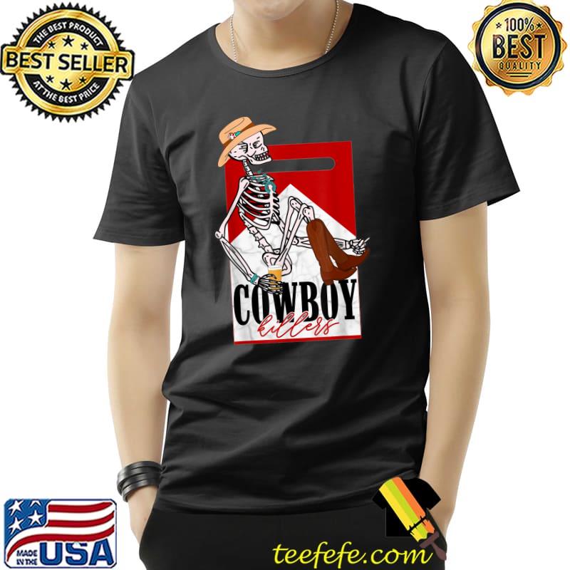 Skeleton Cowboy Red Western Skeleton Cowhide T-Shirt
