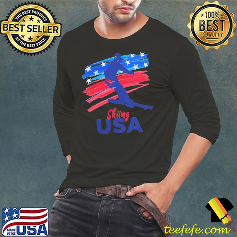 Skiing usa support the team usa flag skI winter s Long Sleeve Tee Skiing usa support the team usa flag skI winter s Long Sleeve Tee