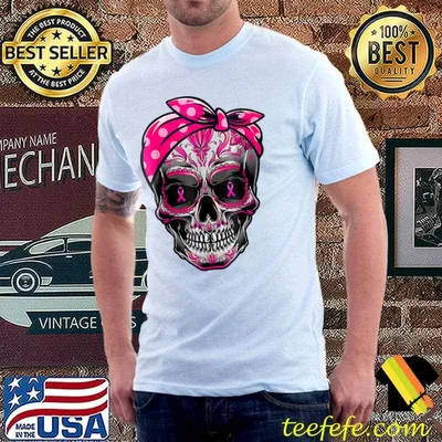 Sugar Skull Pink Ribbon Calavera Breast Cancer Women's Art T-Shirt