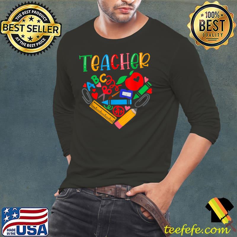 Teacher Heart Apple Ruler Colorful Motivational Inspirational Back To School T-Shirt Long Sleeve Tee Teacher Heart Apple Ruler Colorful Motivational Inspirational Back To School T-Shirt Long Sleeve Tee