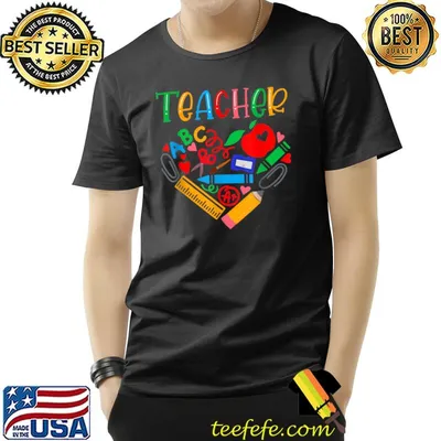 Teacher Heart Apple Ruler Colorful Motivational Inspirational Back To School T-Shirt