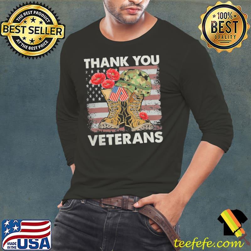 Thank you veterans combat boots poppy flower us flag s Long Sleeve Tee Thank you veterans combat boots poppy flower us flag s Long Sleeve Tee