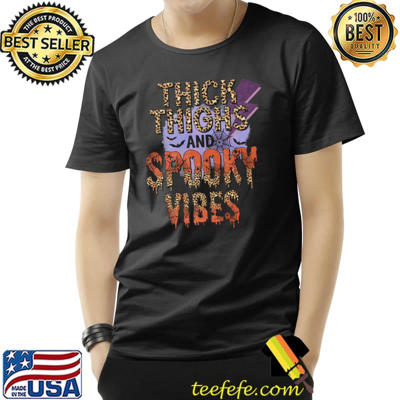 Thick Thighs And Spooky Vibes Leopard Bats Halloween T-Shirt
