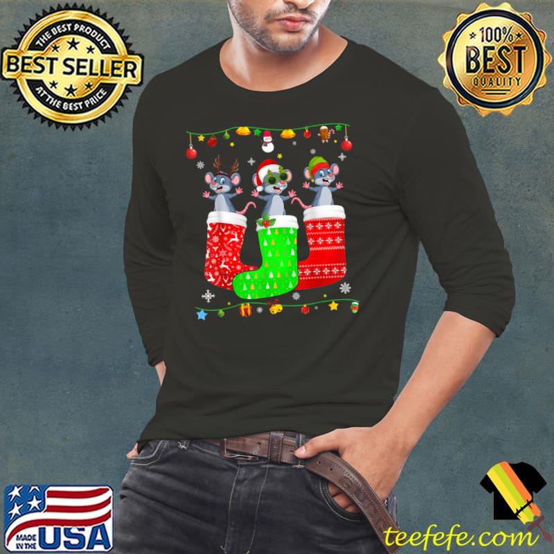 Three Rat In Christmas Socks Matching Xmas Pajama T-Shirt Long Sleeve Tee Three Rat In Christmas Socks Matching Xmas Pajama T-Shirt Long Sleeve Tee