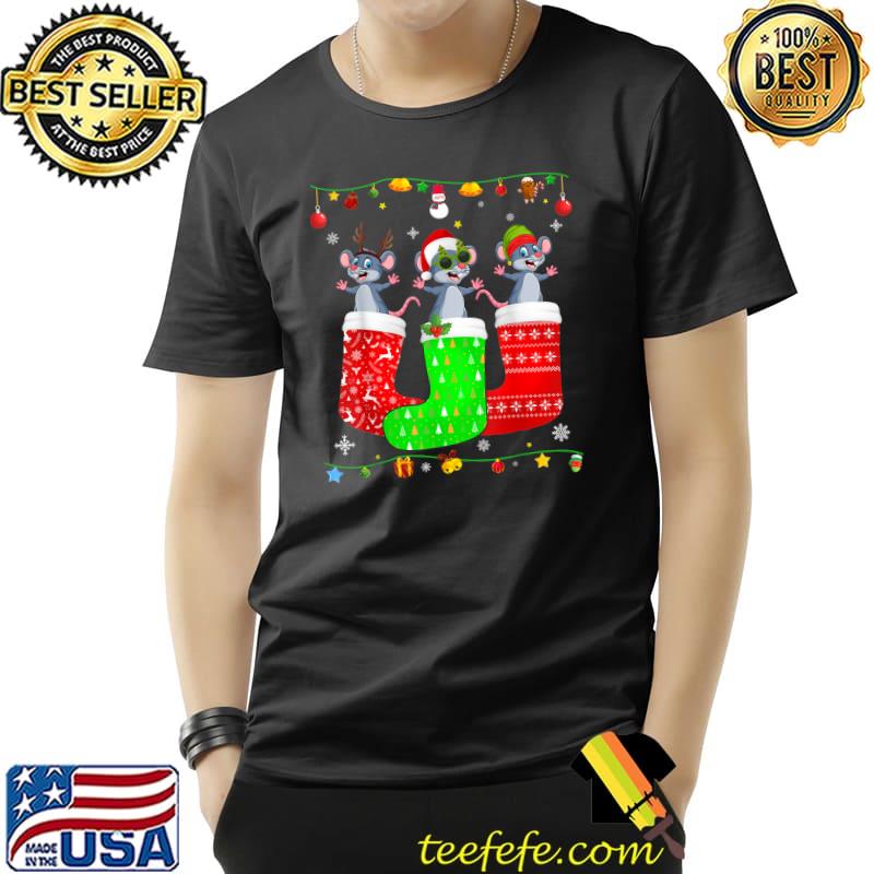 Three Rat In Christmas Socks Matching Xmas Pajama T-Shirt Three Rat In Christmas Socks Matching Xmas Pajama T-Shirt