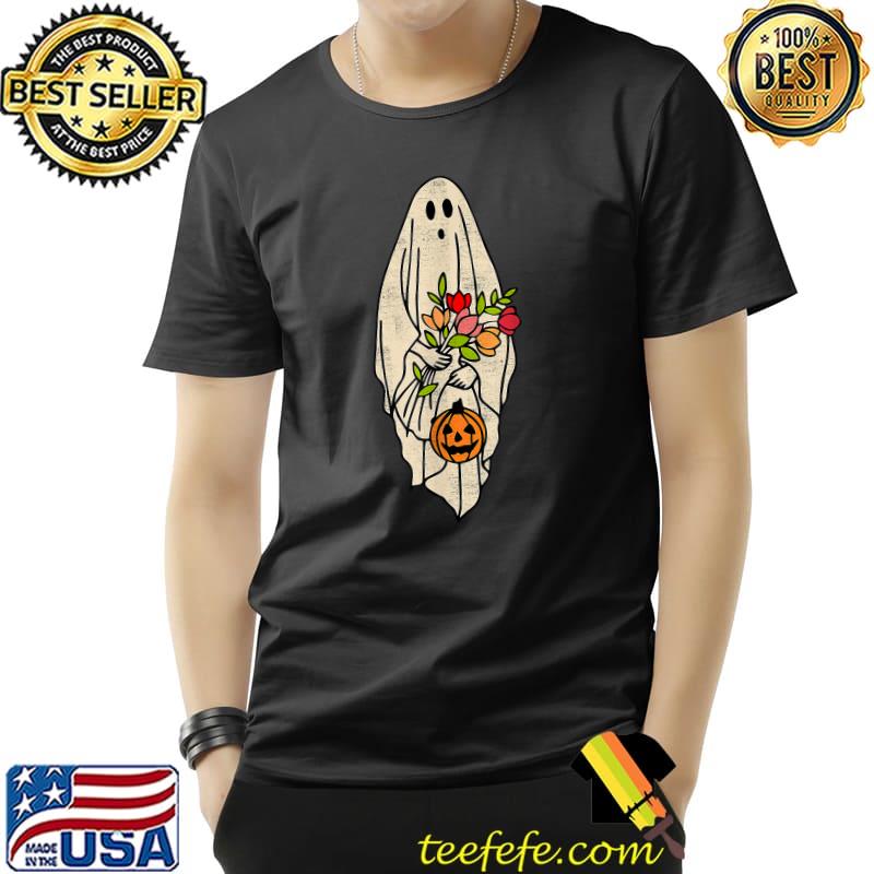 Vintage Floral Ghost Cute Halloween Graphic T-Shirt
