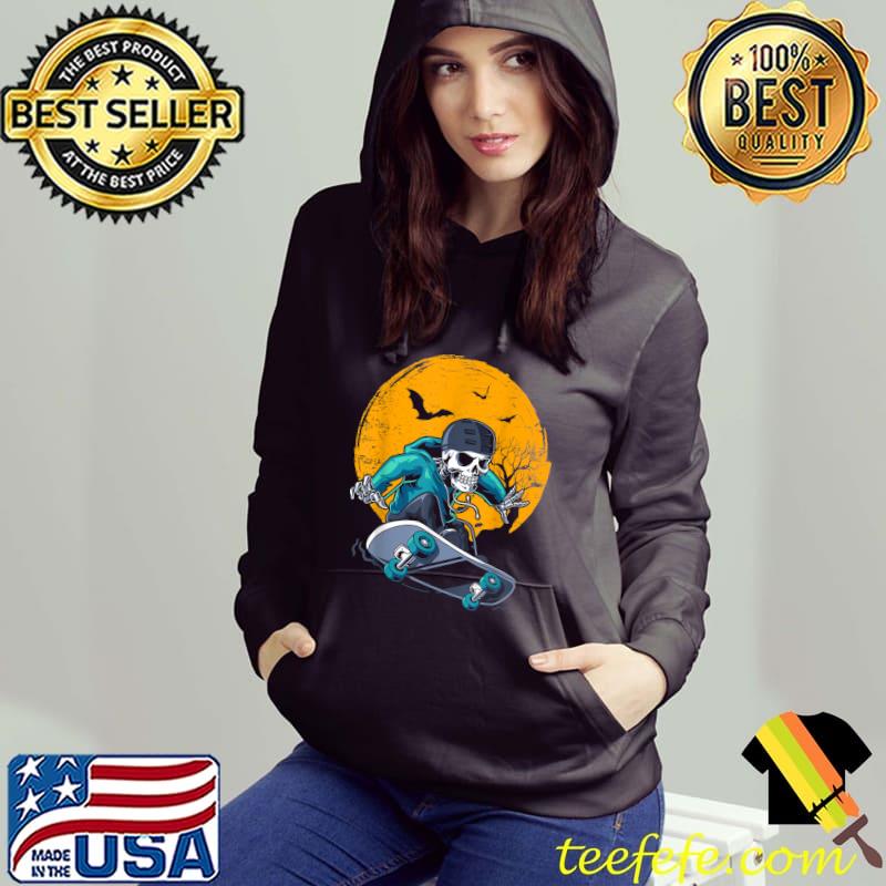 A Skeleton Skateboard Playing Cruiser Skateboard Pumpkins Moon Bats T-Shirt Hoodie A Skeleton Skateboard Playing Cruiser Skateboard Pumpkins Moon Bats T-Shirt Hoodie
