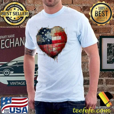 American Flag Soccer Ball Heart Distressed Painting T-Shirt