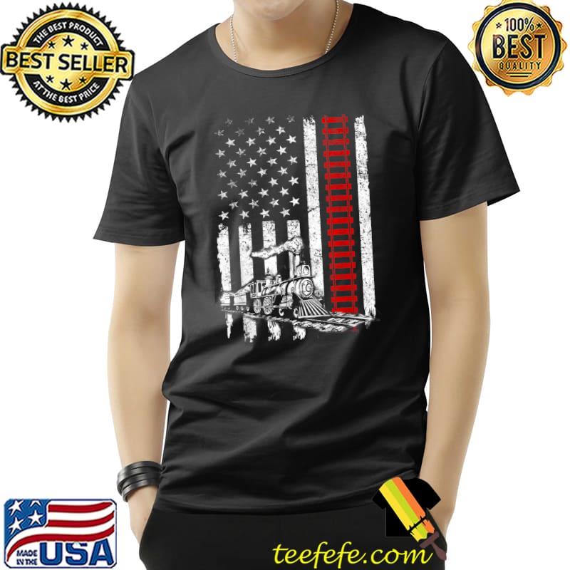American Usa Flag Train Railroad Railway Worker Patriotic T-Shirt