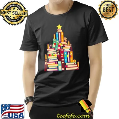 Book tree christmas light shirt