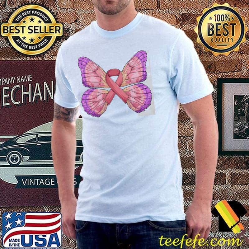 Breast cancer awareness color butterfly and pink ribbon classic shirt