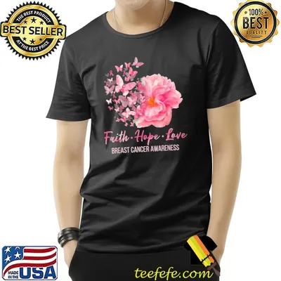 Breast cancer awareness faith hope love butterflies shirt