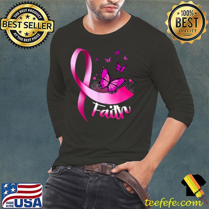 Butterfly Faith Pink Ribbon Cancer Breast Awareness T-Shirt Long Sleeve Tee Butterfly Faith Pink Ribbon Cancer Breast Awareness T-Shirt Long Sleeve Tee