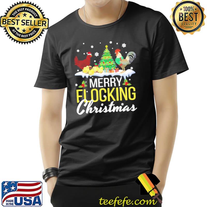 Chicken noel hats dancing on snow merry flocking christmas shirt Chicken noel hats dancing on snow merry flocking christmas shirt