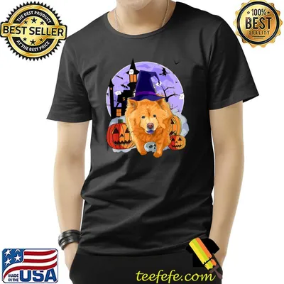 Chow Chow Dog Halloween Witch Moon Bats Pumpkin T-Shirt
